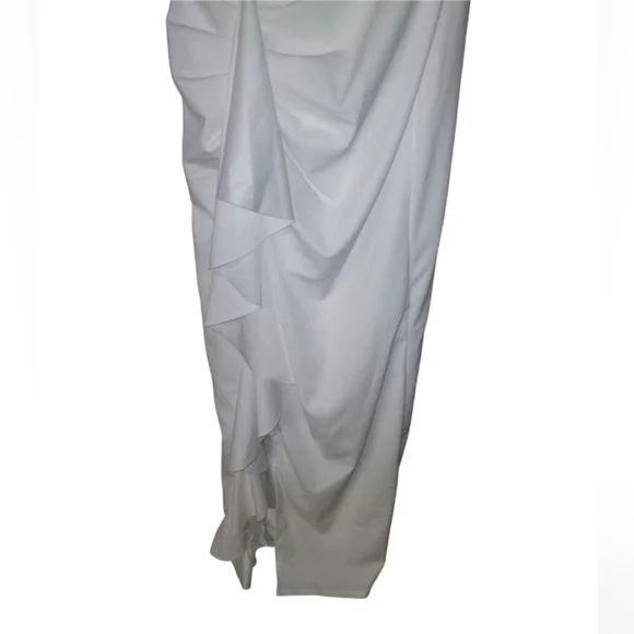 WINDSOR Maggie white Ruffled High Slit Crepe Formal Dress - Picture 7 of 10